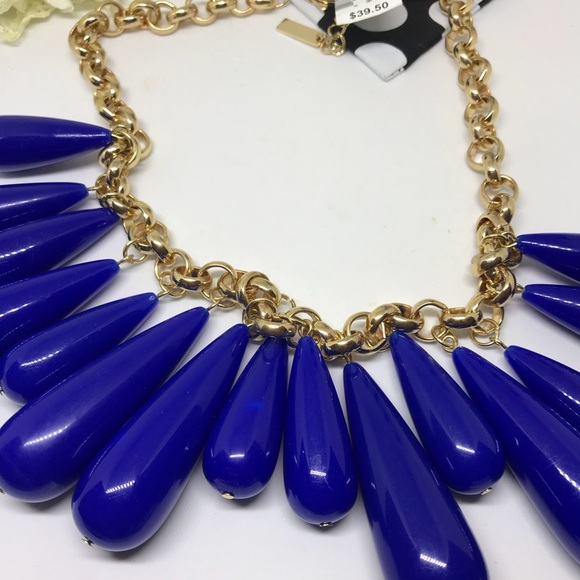 INC Blue and Gold Pear Bob Necklace [JW-30] - Picture 4 of 7